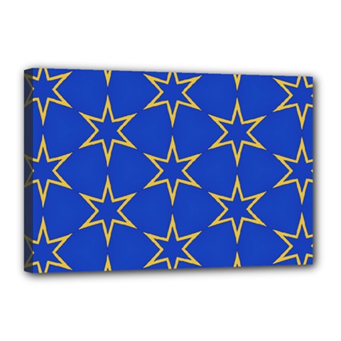 Star Pattern Blue Gold Canvas 18  X 12  (stretched)