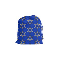 Star Pattern Blue Gold Drawstring Pouch (small)