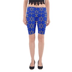 Star Pattern Blue Gold Yoga Cropped Leggings by Dutashop