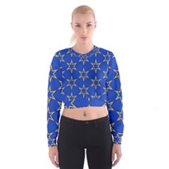 Star Pattern Blue Gold Cropped Sweatshirt