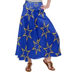 Star Pattern Blue Gold Satin Palazzo Pants by Dutashop