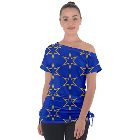 Star Pattern Blue Gold Tie-up Tee by Dutashop