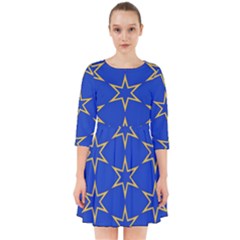 Star Pattern Blue Gold Smock Dress by Dutashop