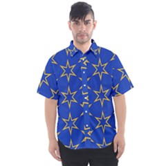 Star Pattern Blue Gold Men s Short Sleeve Shirt