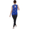 Star Pattern Blue Gold Mock Neck Chiffon Sleeveless Top View2