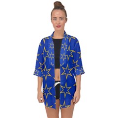 Star Pattern Blue Gold Open Front Chiffon Kimono by Dutashop