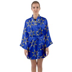 Star Pattern Blue Gold Long Sleeve Satin Kimono