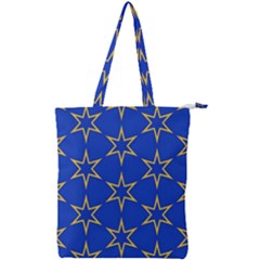 Star Pattern Blue Gold Double Zip Up Tote Bag