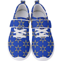 Star Pattern Blue Gold Men s Velcro Strap Shoes