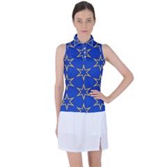 Star Pattern Blue Gold Women s Sleeveless Polo Tee by Dutashop