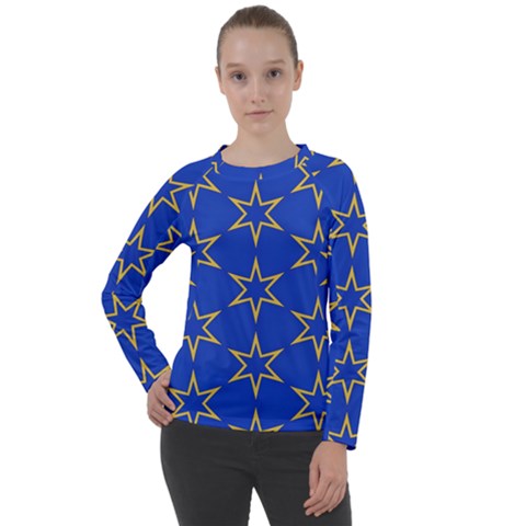 Star Pattern Blue Gold Women s Long Sleeve Raglan Tee by Dutashop