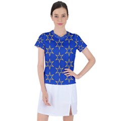 Star Pattern Blue Gold Women s Sports Top