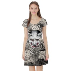 Samurai Oni Mask Short Sleeve Skater Dress by Saga96