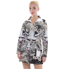 Samurai Oni Mask Women s Long Sleeve Casual Dress by Saga96