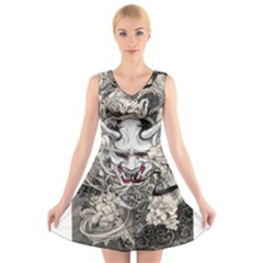 Samurai Oni Mask V-neck Sleeveless Dress by Saga96