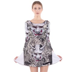 Samurai Oni Mask Long Sleeve Velvet Skater Dress by Saga96