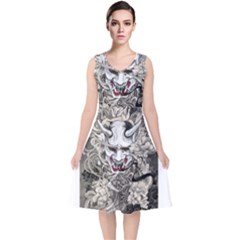 Samurai Oni Mask V-neck Midi Sleeveless Dress 