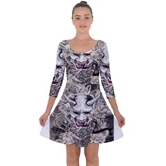 Samurai Oni Mask Quarter Sleeve Skater Dress by Saga96