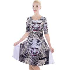 Samurai Oni Mask Quarter Sleeve A-line Dress by Saga96