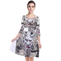 Samurai Oni Mask Quarter Sleeve Waist Band Dress by Saga96