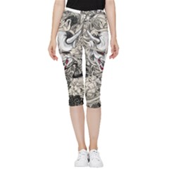 Samurai Oni Mask Inside Out Lightweight Velour Capri Leggings 