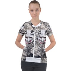 Samurai Oni Mask Short Sleeve Zip Up Jacket by Saga96