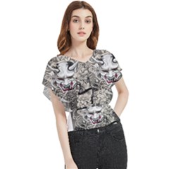 Samurai Oni Mask Butterfly Chiffon Blouse