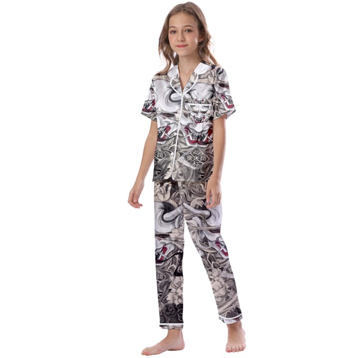 Samurai Oni Mask Kids  Satin Short Sleeve Pajamas Set