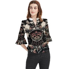 Samurai Oni Mask Loose Horn Sleeve Chiffon Blouse