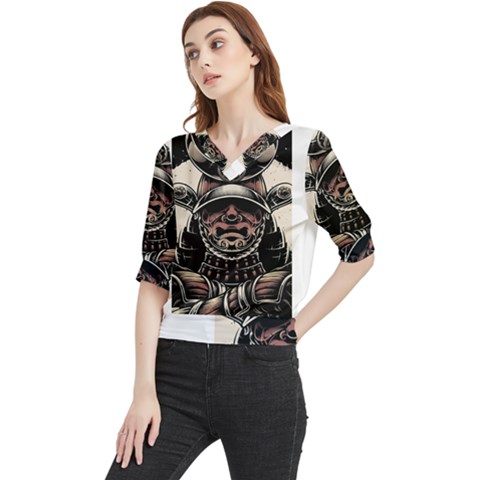 Samurai Oni Mask Quarter Sleeve Blouse by Saga96