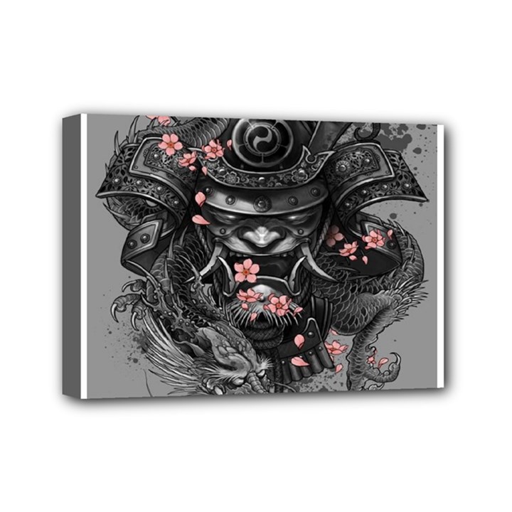 Samurai Oni Mask Mini Canvas 7  x 5  (Stretched)