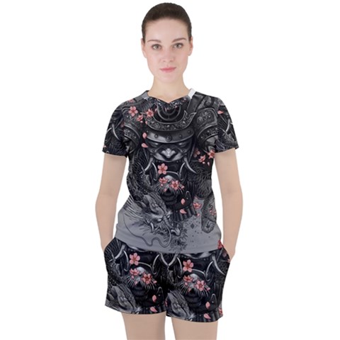 Samurai Oni Mask Women s Tee And Shorts Set by Saga96