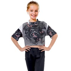 Samurai Oni Mask Kids Mock Neck Tee