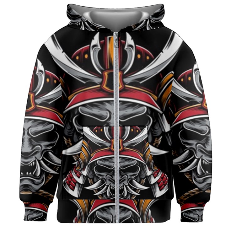 Samurai Oni Mask Kids  Zipper Hoodie Without Drawstring