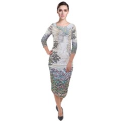 Natura Eternal - By Larenard Quarter Sleeve Midi Velour Bodycon Dress by LaRenard