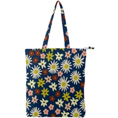 Floral Abstract Vector Seamless Pattern With Chamomile And Alpine Flowers In Minimalistic Style  Hand-drawn Botanical Repeated Background   Double Zip Up Tote Bag