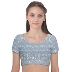 Fantasy Flowers Velvet Short Sleeve Crop Top  by Eskimos