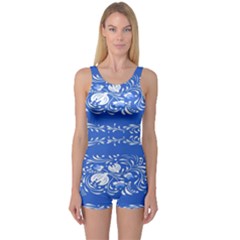 Blue flowers One Piece Boyleg Swimsuit