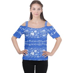 Blue flowers Cutout Shoulder Tee