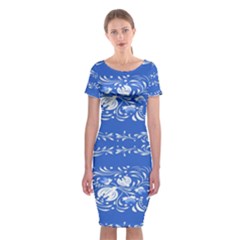 Blue flowers Classic Short Sleeve Midi Dress