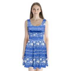 Blue flowers Split Back Mini Dress 