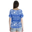 Blue flowers V-Neck Flutter Sleeve Top View2