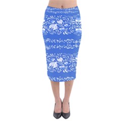 Blue Flowers Velvet Midi Pencil Skirt by Eskimos