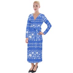 Blue Flowers Velvet Maxi Wrap Dress by Eskimos