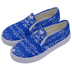 Blue Flowers Kids  Canvas Slip Ons by Eskimos