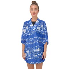 Blue Flowers Half Sleeve Chiffon Kimono by Eskimos