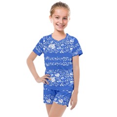 Blue flowers Kids  Mesh Tee and Shorts Set