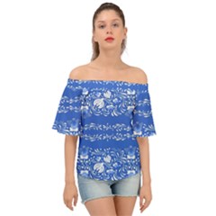 Blue flowers Off Shoulder Short Sleeve Top