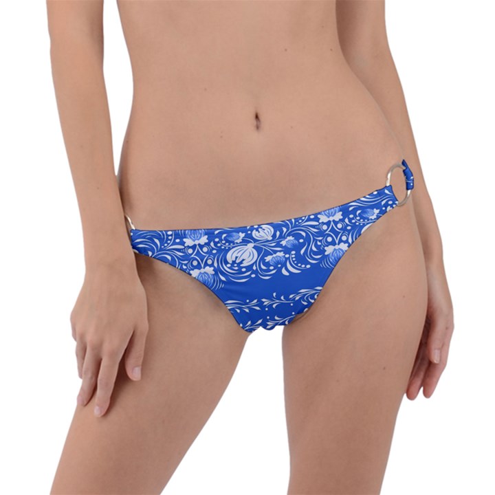 Blue flowers Ring Detail Bikini Bottom