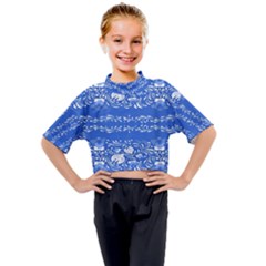 Blue flowers Kids Mock Neck Tee